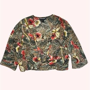 🍪 Requirements Woman Tropical Floral Leopard Tie-Front 2-fer Blouse 1X